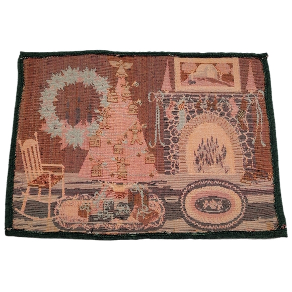 Set 2 Christmas Placemats Woven.Tree Wreath Fireplace Stockings 19”x12” Approx - Picture 2 of 2